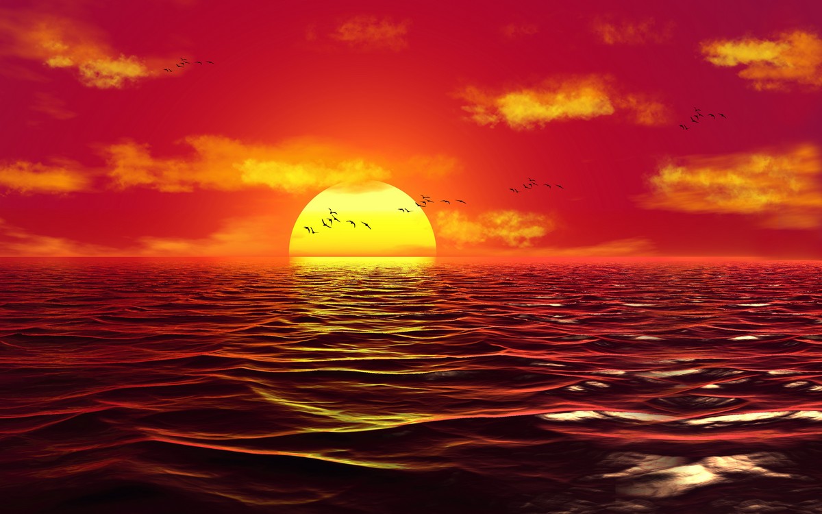 заход солнца в море